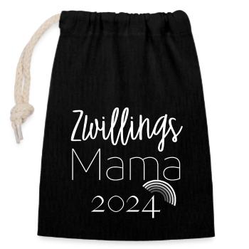 Zwillings Mama 2024 - Verschließbarer Geschenkbeutel aus Baumwolle (14x20cm) - Schwarz - Vorne