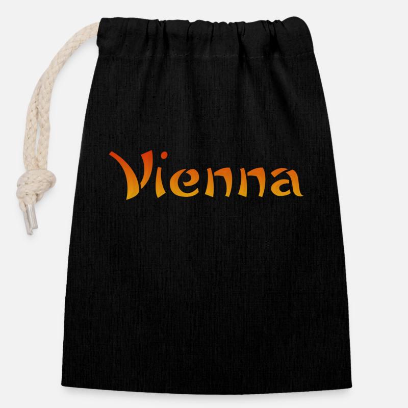 Vienna Text - Verschließbarer Geschenkbeutel aus Baumwolle (14x20cm) - Schwarz