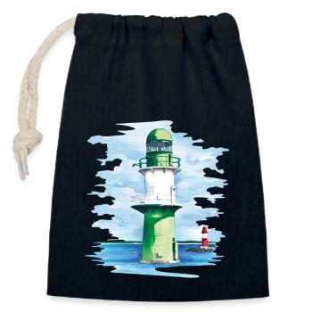 Warnemünde Leuchtturm - Verschließbarer Geschenkbeutel aus Baumwolle (14x20cm) - Navy - Vorne