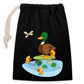 Étang aux canards avec nénuphars - Sac cadeau en coton avec cordon (14 x 20 cm) - noir - Devant