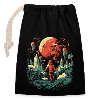 Fantastique Paysage Lunaire Moon City - Sac cadeau en coton avec cordon (14 x 20 cm) - noir - Devant