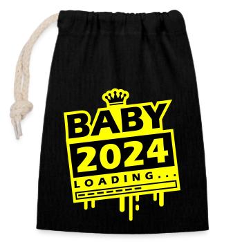 Baby 2024 Loading - Verschließbarer Geschenkbeutel aus Baumwolle (14x20cm) - Schwarz - Vorne