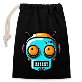 Cute Halloween Robot - Closable cotton gift bag (14x20cm) - black - Front