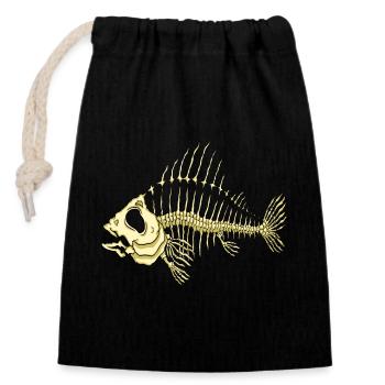 Fisch - Verschließbarer Geschenkbeutel aus Baumwolle (14x20cm) - Schwarz - Vorne