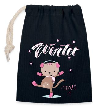 Eislaufen Winter - Verschließbarer Geschenkbeutel aus Baumwolle (14x20cm) - Navy - Vorne