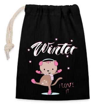 Ice Skating Winter - Closable cotton gift bag (14x20cm) - black - Front