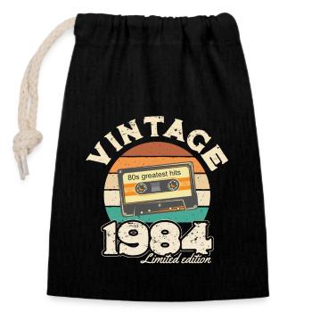 1984 Retro sunset cassette - Birthday gift - Closable cotton gift bag (14x20cm) - black - Front