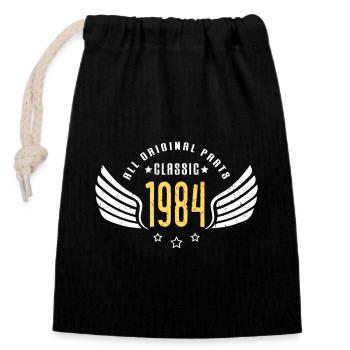 Classic 1984 wings - 1984 Birthday gift - Closable cotton gift bag (14x20cm) - black - Front