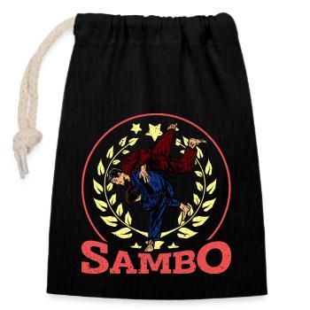 Sambo Arts Martiaux Lutte Russie Sport - Sac cadeau en coton avec cordon (14 x 20 cm) - noir - Devant