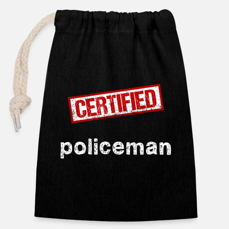 Policier - Sac cadeau en coton avec cordon (14 x 20 cm) - noir