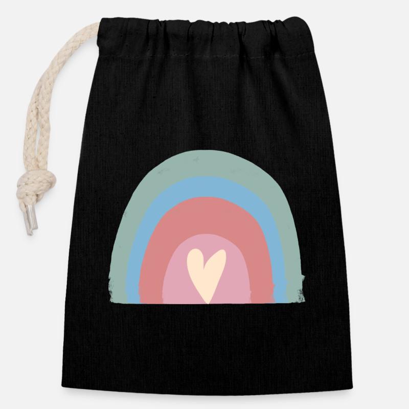 Pastel Rain Heart Rainbow - Closable cotton gift bag (14x20cm) - black