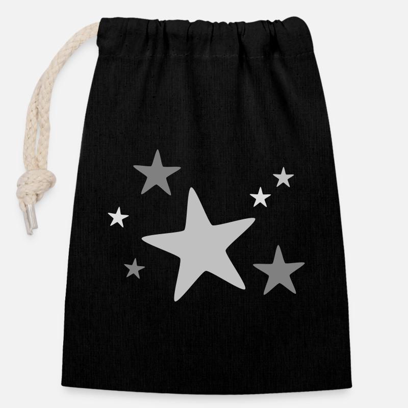 Groupe d’étoiles multicolore - Sac cadeau en coton avec cordon (14 x 20 cm) - noir