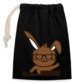 mignon nerd DJ lapin lapin mixeur musique de fête - Sac cadeau en coton avec cordon (14 x 20 cm) - noir - Devant