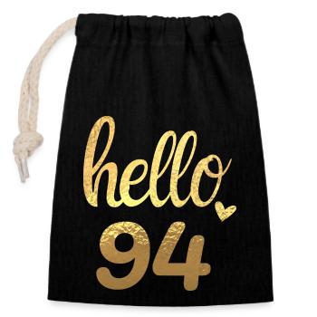 Hello 94 gold - Closable cotton gift bag (14x20cm) - black - Front