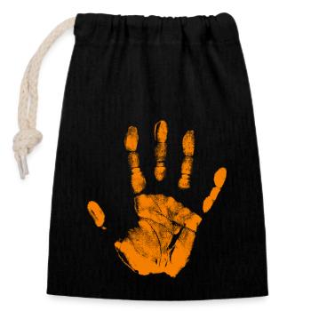 Empreinte de main peinte identité doigts et paume orange - Sac cadeau en coton avec cordon (14 x 20 cm) - noir - Devant