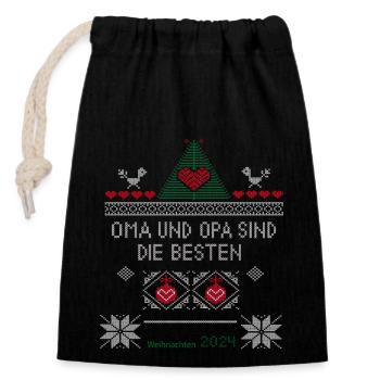 Ugly Christmas Oma und Opa sind die Besten - Verschließbarer Geschenkbeutel aus Baumwolle (14x20cm) - Schwarz - Vorne