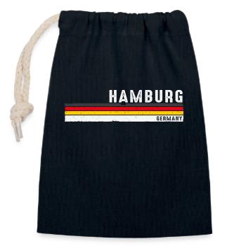 Hambourg Retro Vibes - Deutschland Heritage - - Sac cadeau en coton avec cordon (14 x 20 cm) - bleu marine - Devant