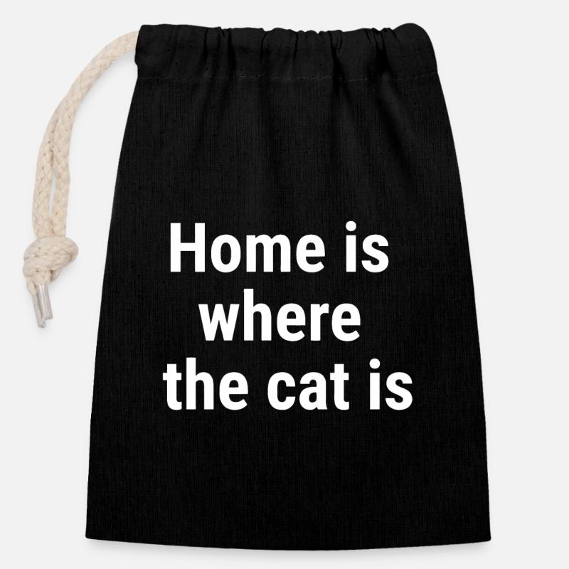 Home is where the cat is White - Closable cotton gift bag (14x20cm) - black