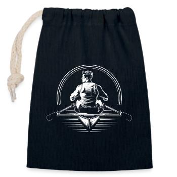 Dessin du rameur - Sac cadeau en coton avec cordon (14 x 20 cm) - bleu marine - Devant
