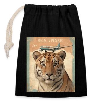 Tigre et avion - Sac cadeau en coton avec cordon (14 x 20 cm) - noir - Devant
