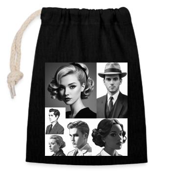 Retro hairstyles and clothes - Closable cotton gift bag (14x20cm) - black - Front