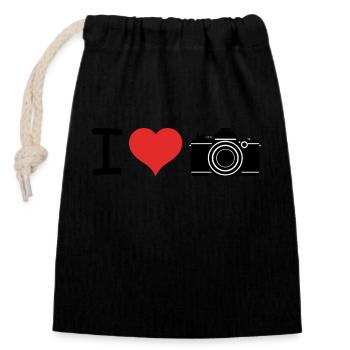 J’aime Photographie Appareil Photo Citation - Fitness Design - Sac cadeau en coton avec cordon (14 x 20 cm) - noir - Devant