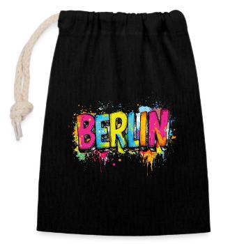 Berlin Graffiti Schrift Streetart Urban Style - Verschließbarer Geschenkbeutel aus Baumwolle (14x20cm) - Schwarz - Vorne