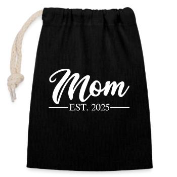 Mom EST 2025 - Closable cotton gift bag (14x20cm) - black - Front