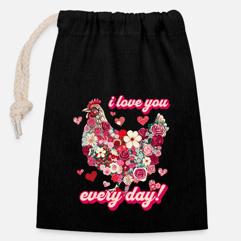Cute Chicken Gift - Closable cotton gift bag (14x20cm) - black