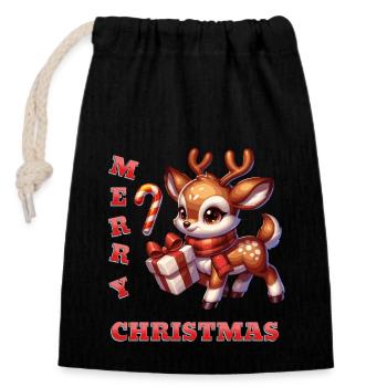 Joyeux Noël - Canne de Noël en bonbon pour renne - Sac cadeau en coton avec cordon (14 x 20 cm) - noir - Devant