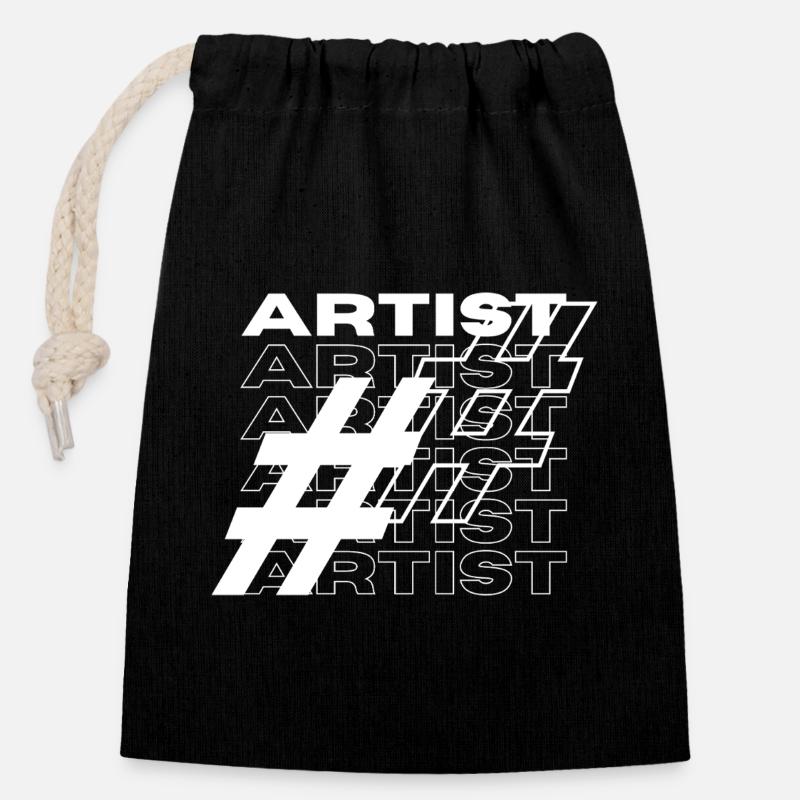 Artiste Hashtag Typographie - Sac cadeau en coton avec cordon (14 x 20 cm) - noir