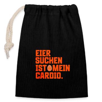 Lustiger Osterspruch - Eiersuche ist mein Cardio - Verschließbarer Geschenkbeutel aus Baumwolle (14x20cm) - Schwarz - Vorne