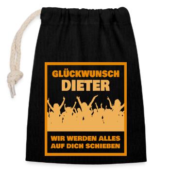 Vorname Dieter - Verschließbarer Geschenkbeutel aus Baumwolle (14x20cm) - Schwarz - Vorne