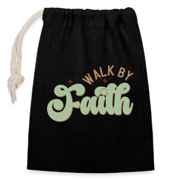 Walk by Faith - Verschließbarer Geschenkbeutel aus Baumwolle (14x20cm) - Schwarz - Vorne
