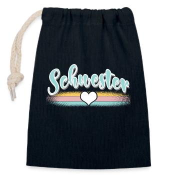 Schwester - Verschließbarer Geschenkbeutel aus Baumwolle (14x20cm) - Navy - Vorne