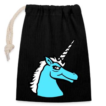 Unicorn Cool Guy Evil Smile Cartoon Horse - Closable cotton gift bag (14x20cm) - black - Front