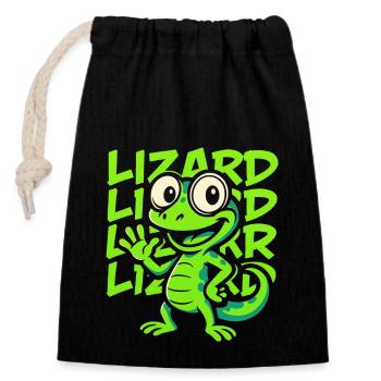 Lustiger Cartoon Gecko – Grünes Reptil Trend - Verschließbarer Geschenkbeutel aus Baumwolle (14x20cm) - Schwarz - Vorne
