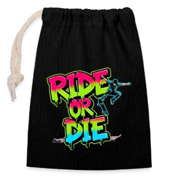Ride or Die - Skateboard coloré Street Art Design - Sac cadeau en coton avec cordon (14 x 20 cm) - noir - Devant