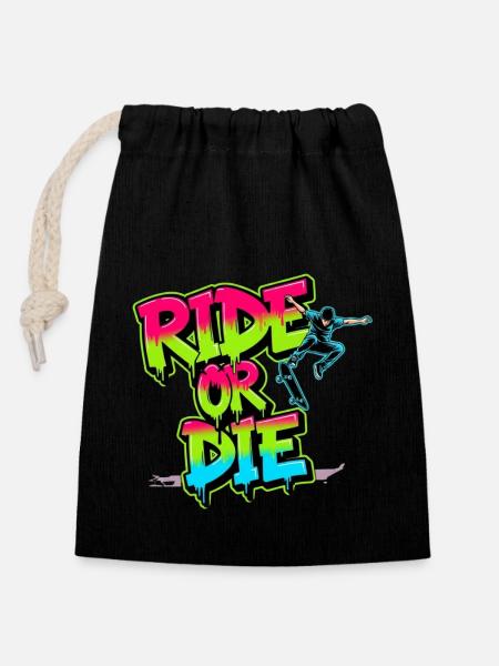 Ride or Die – Buntes Skateboard Street Art Design - Verschließbarer Geschenkbeutel aus Baumwolle (14x20cm) - Schwarz