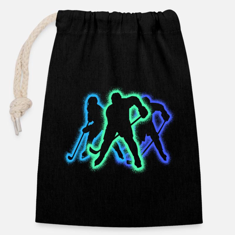 Eishockey Silhouette Jungen Eishockeyspieler - Verschließbarer Geschenkbeutel aus Baumwolle (14x20cm) - Schwarz