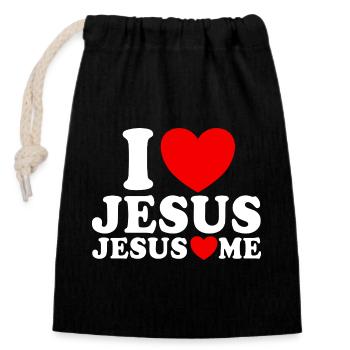 I love Jesus Jesus loves me Christian faith - Closable cotton gift bag (14x20cm) - black - Front
