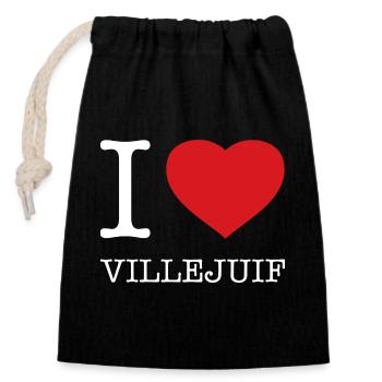 J’adore Villejuif - Sac cadeau en coton avec cordon (14 x 20 cm) - noir - Devant