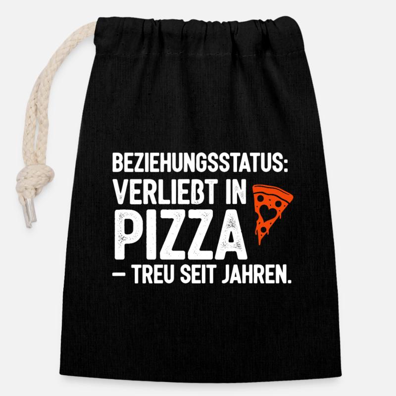 Relationship Status In Love With Pizza - Closable cotton gift bag (14x20cm) - black