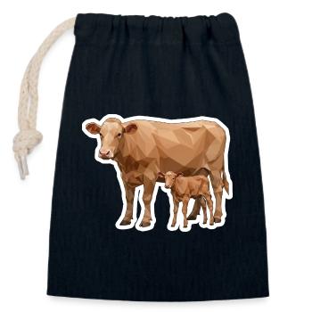 Vache et veau – L’art polygonal dans le style moderne - Sac cadeau en coton avec cordon (14 x 20 cm) - bleu marine - Devant