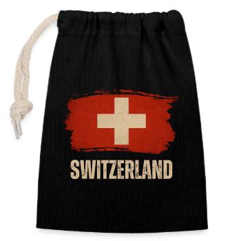Grunge-Flagge der Schweiz, Schweizer Stolz - Verschließbarer Geschenkbeutel aus Baumwolle (14x20cm) - Schwarz - Vorne