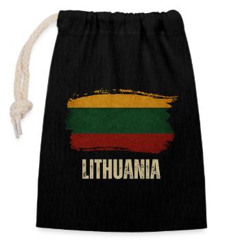 Vintage flag of Lithuania, proud Lithuanian - Closable cotton gift bag (14x20cm) - black - Front