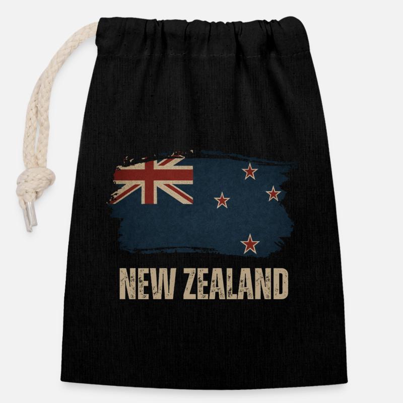 Grunge Neuseeland Flagge - Verschließbarer Geschenkbeutel aus Baumwolle (14x20cm) - Schwarz