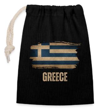 Drapeau grunge de la Grèce, j’adore la Grèce - Sac cadeau en coton avec cordon (14 x 20 cm) - noir - Devant