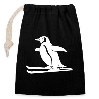Minimalistischer Pinguin Skifahrer Winter Sport - Verschließbarer Geschenkbeutel aus Baumwolle (14x20cm) - Schwarz - Vorne