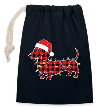 Dog Dachshund Christmas Plaid Red Plaid - Closable cotton gift bag (14x20cm) - navy - Front